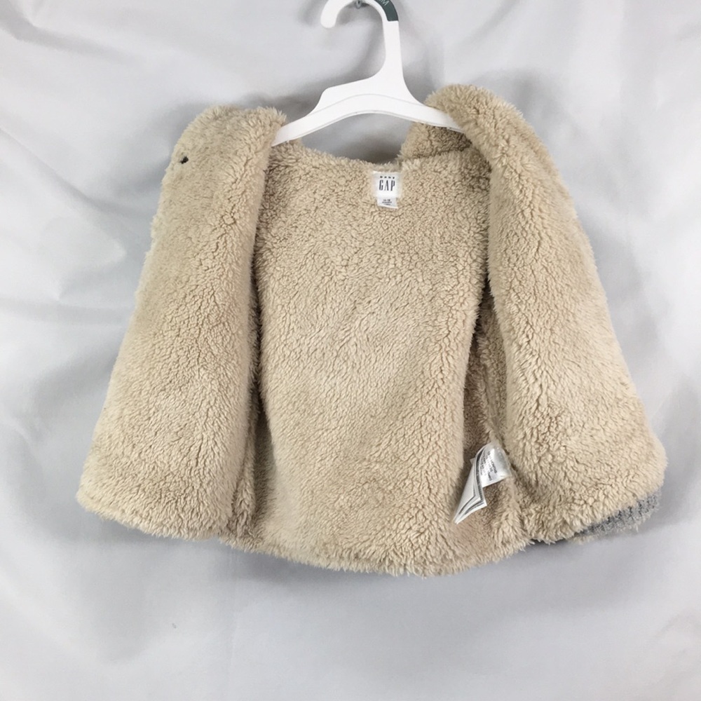 GAP Sherpa Gray Knit Sweater Animal Ears Hoodie Size 12-18M Great Condition - Picture 6 of 12